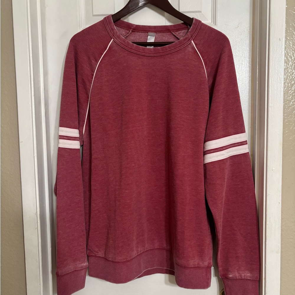 Alternative Red and White Crewneck Sweater with Athletic Stripes